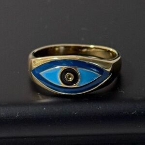 Nialaya Large Evil Eye Ring Blue Enamel Gold Plated SS Size 11